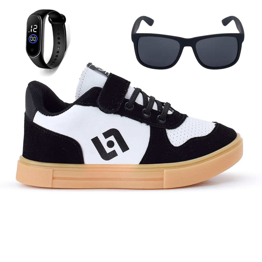 Tenis Infantil Casual Sapatenis Meninos Street Calce Facil+ Oculos + Relogio