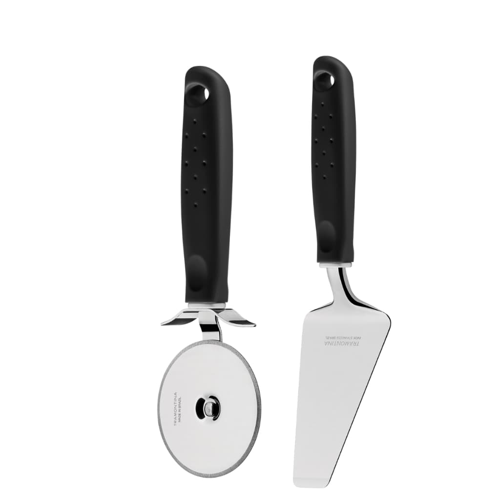 kit Cortador Pizza + Espátula Inox  Tramontina Cabo Preto  Utilíta