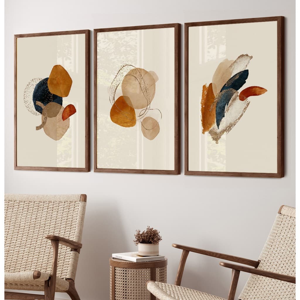 Quadro Boho Quadro Com Moldura E Vidro Quadro Decorativo Sala Grande Quadro Abstrato Formas Trio