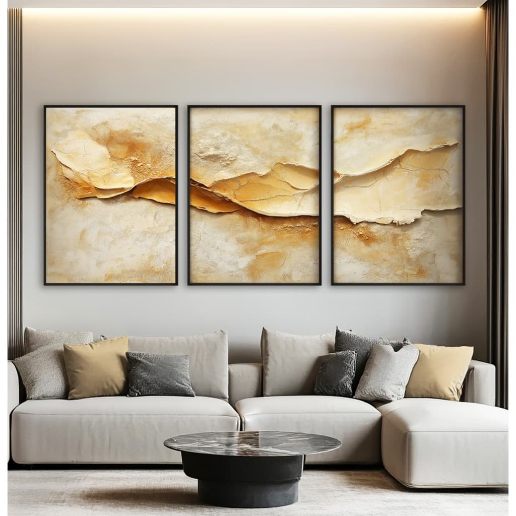 Quadro Abstrato Para Sala Trio De Quadros Decorativos Com Moldura Quadro Mosaico Camadas De Bege
