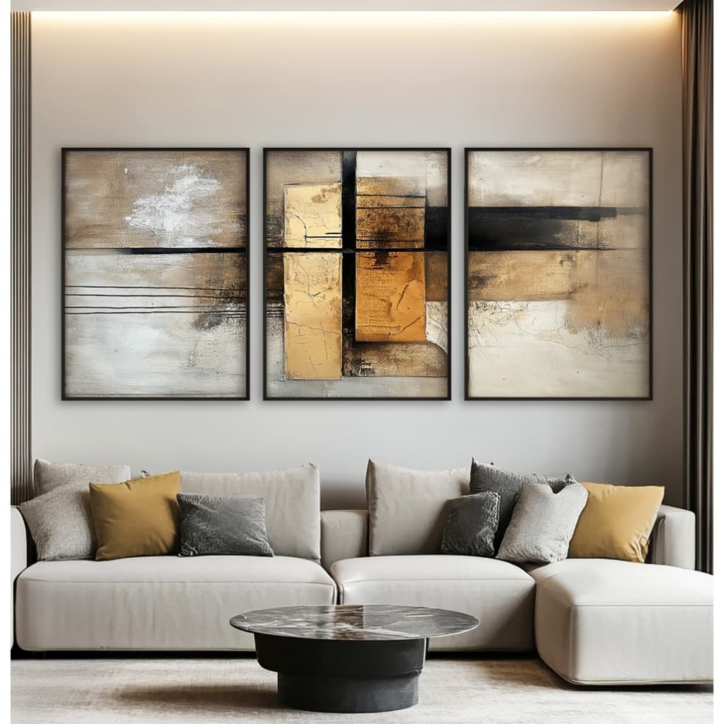 Trio De Quadros Decorativos Com Moldura Quadro Abstrato Para Sala Quadro Mosaico Para Quarto Neutro