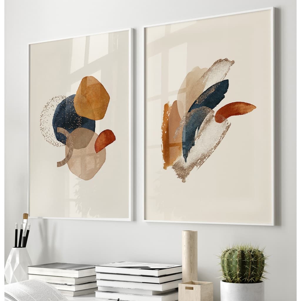 Quadros Decorativos Com Moldura Sala Quarto Quadro Decorativo Duo Abstrato Boho Vermelho E Bege