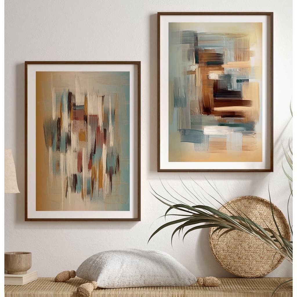Quadros Decorativos Sala Quarto Escritório Com Moldura Kit Abstrato Pintura Tons Terra Verde Nude