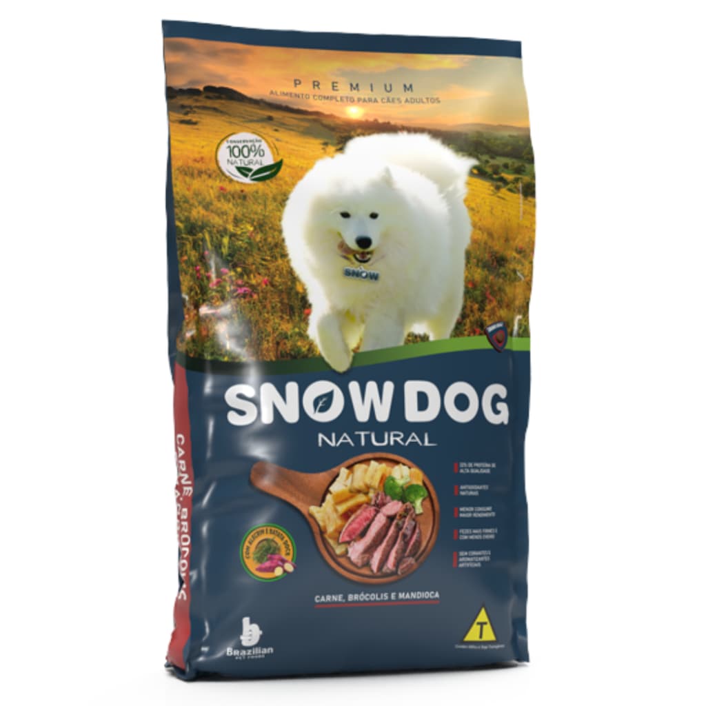 Ração Premium Snow Dog Natural Cães Adultos Carne com Brócolis e Mandioca 20kg