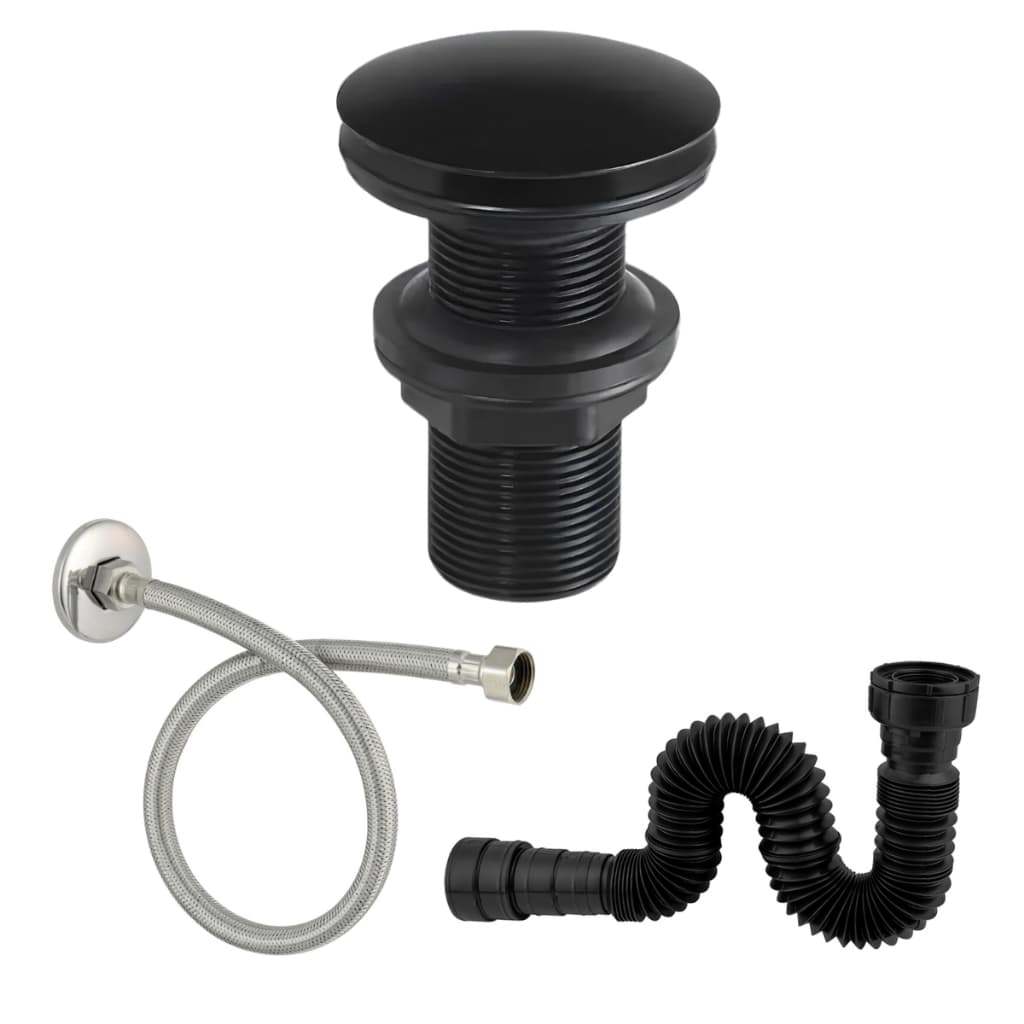 Sifão Pia Tanque + Engate 40cm + Válvula Click 7/8 Pia Banheiro Preto Fosco ABS De Engenharia