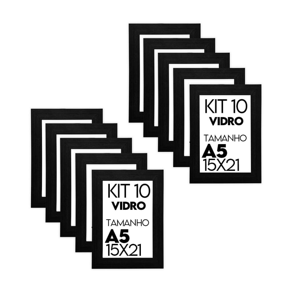 Kit 10 Porta Retratos 15x21cm A5 Com Vidro e Suporte Para Fotos Decorativo Parede Sala Quarto