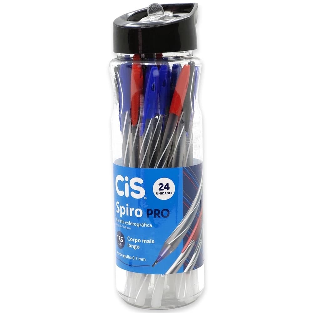 Kit Caneta Esferográfica CIS SPIRO 24 unidades Canetas 0.7mm  - Azul, Vermelho, Preto