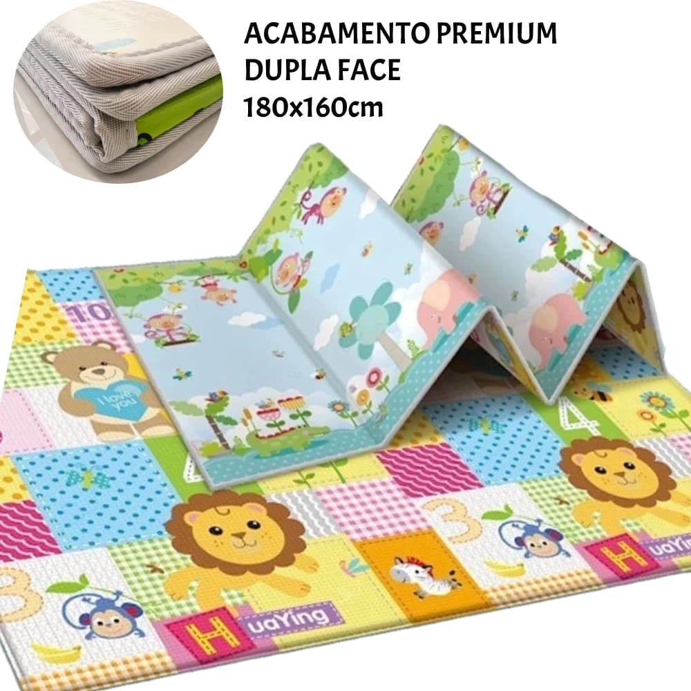 Tapete Didático Infantil Premium Dupla Face – Grande 180x160cm – Antiácaro, Antiderrapante e Dobrável