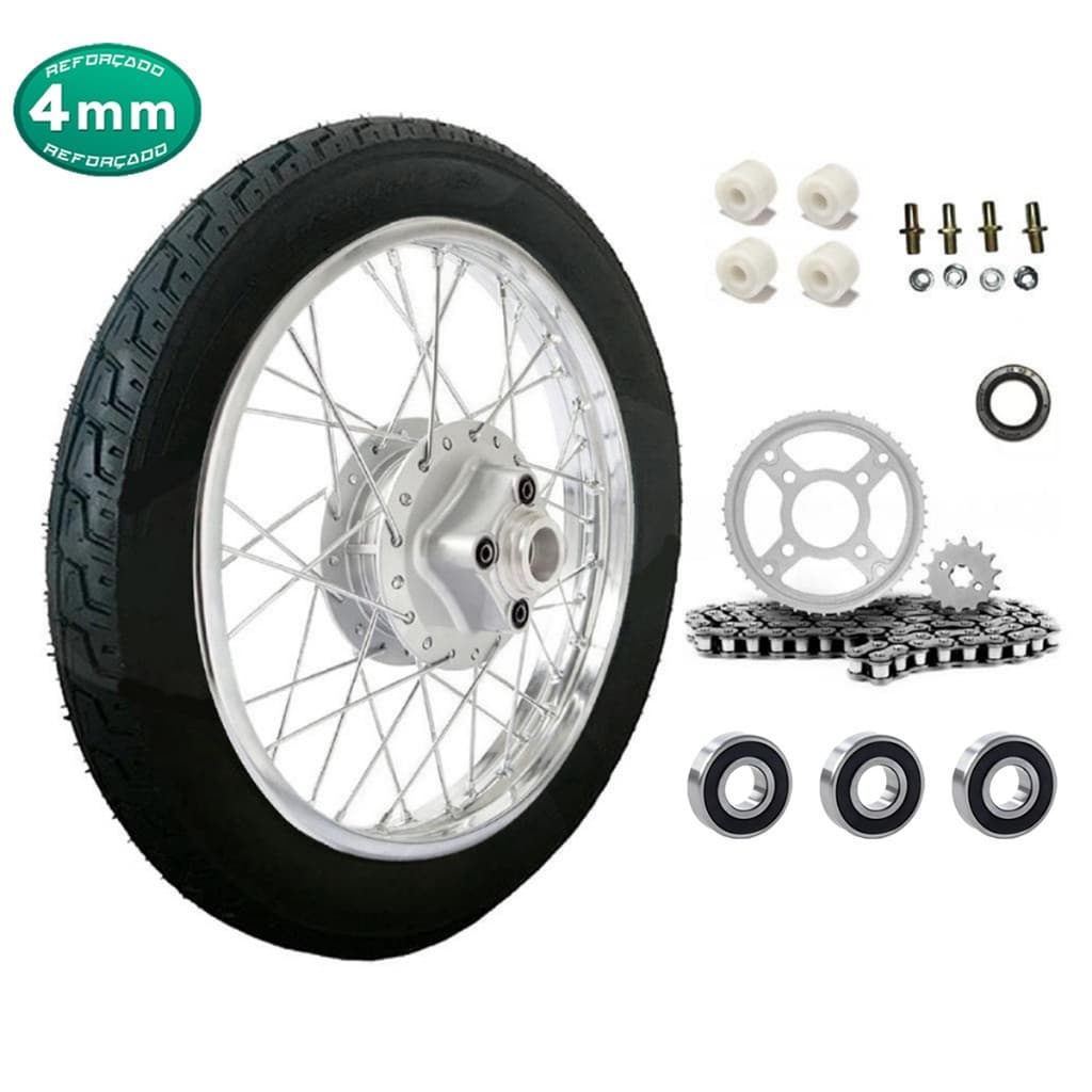 Roda Traseira Titan 125 2000 á 2004 Fan 125 2005 á 2008 Raio 4mm Com Pneu