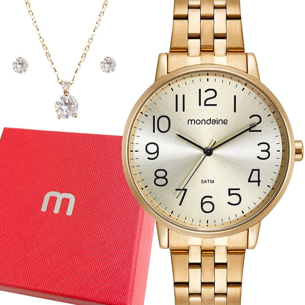 Relógio Mondaine Feminino Dourado Luxo Prova Dágua Original