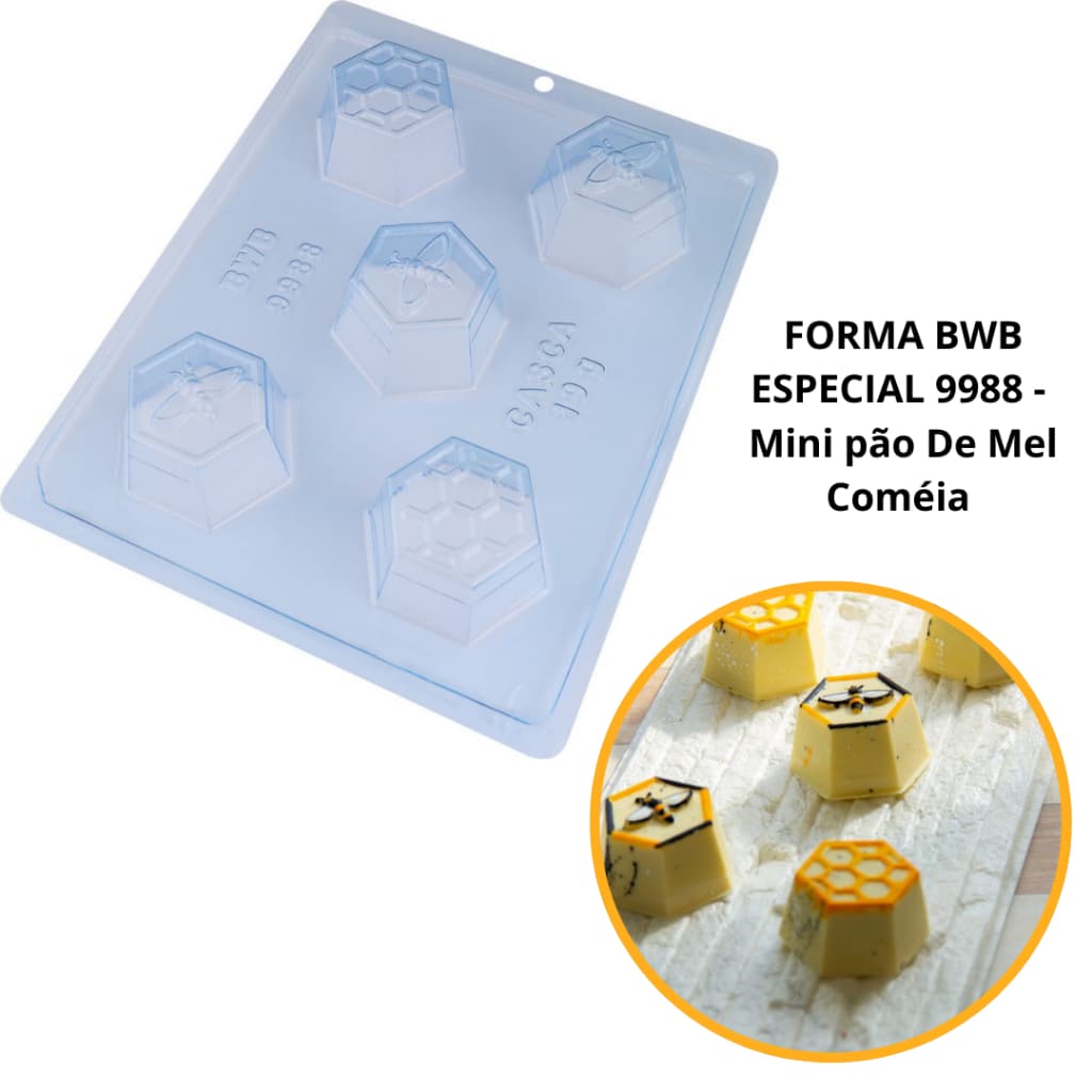 1~4 Forma BWB com silicone (3 partes) cod 9988 - Mini Pão de Mel Colméia 50 g (CHOCO)