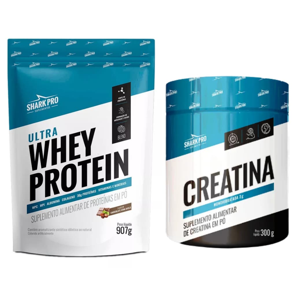 Kit 1x Whey Protein Ultra Refil 907g + 1x Creatina Monohidratada 300g Pura - Shark Pro