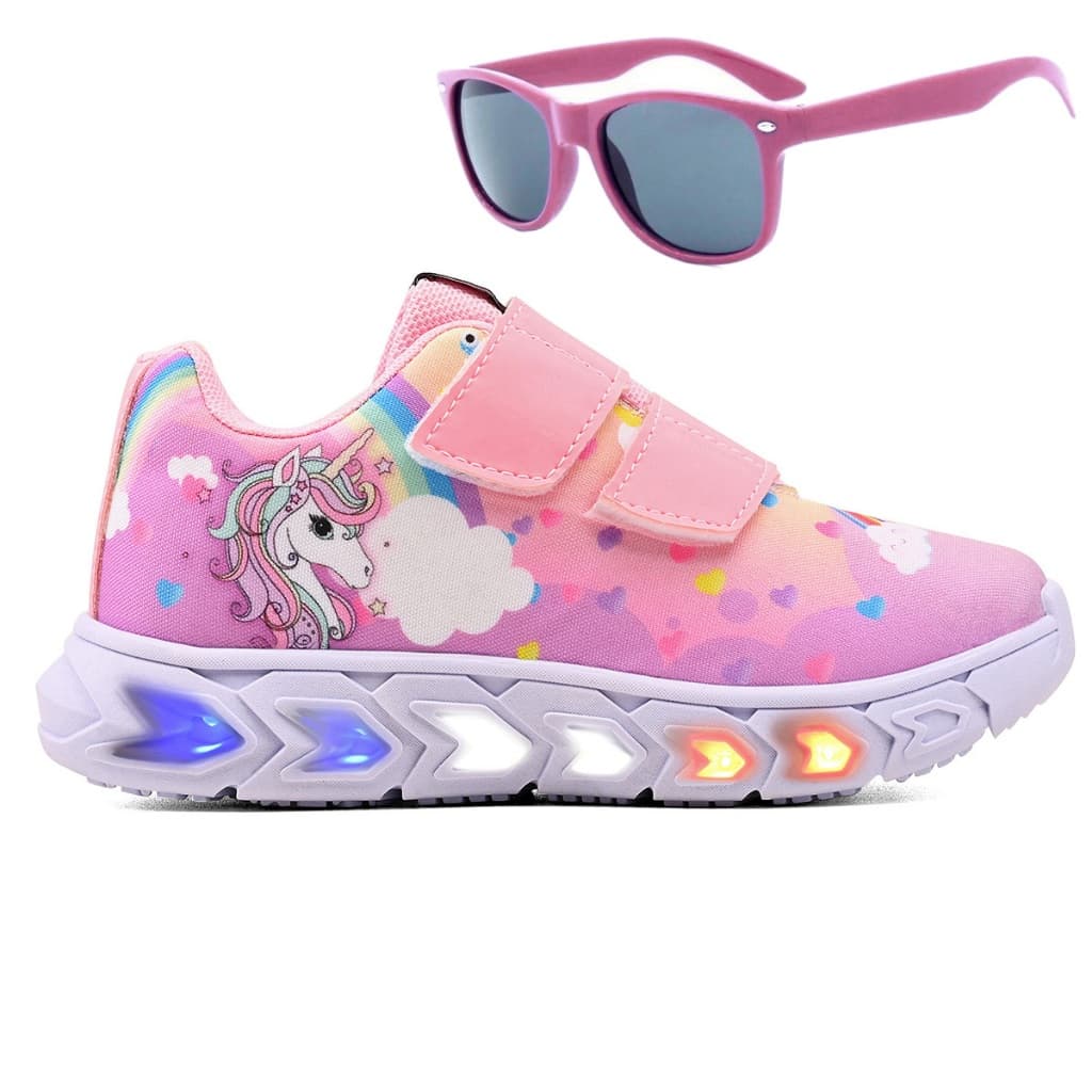 Tenis Infantil De Led Unicornio Meninas Casual + Oculos
