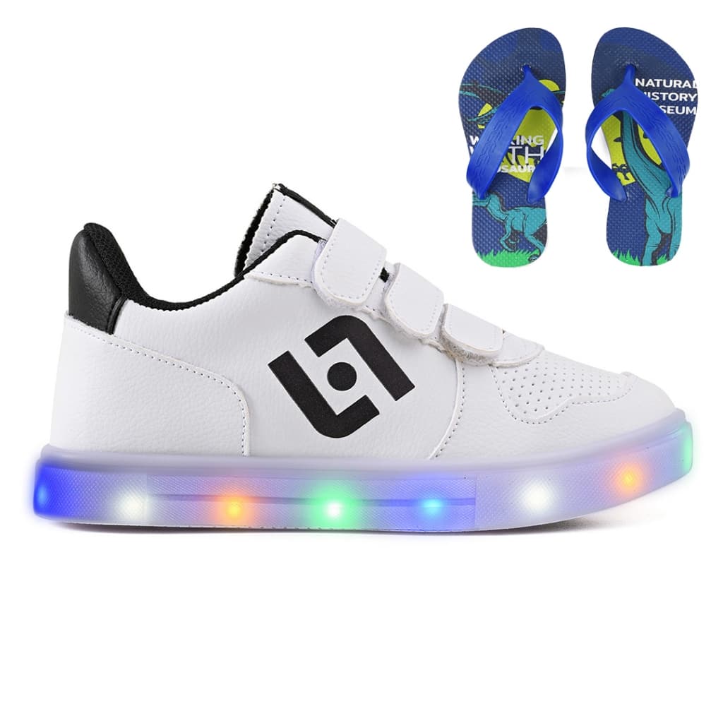 Tenis Infantil De Led Casual Escolar Sapatenis Meninos Street Calce Facil + Chinelo