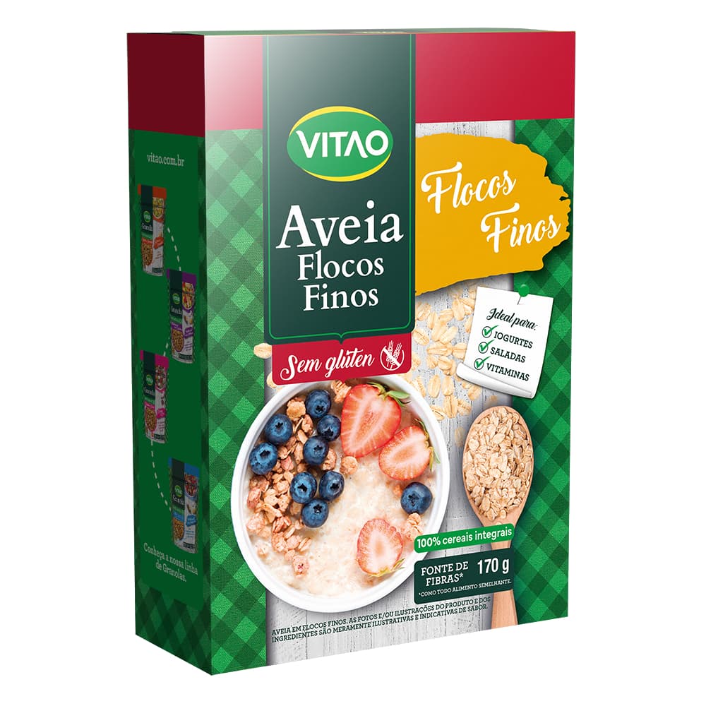 Aveia Flocos Finos Sem Glúten Vitao 170 g - Fonte De Fibras