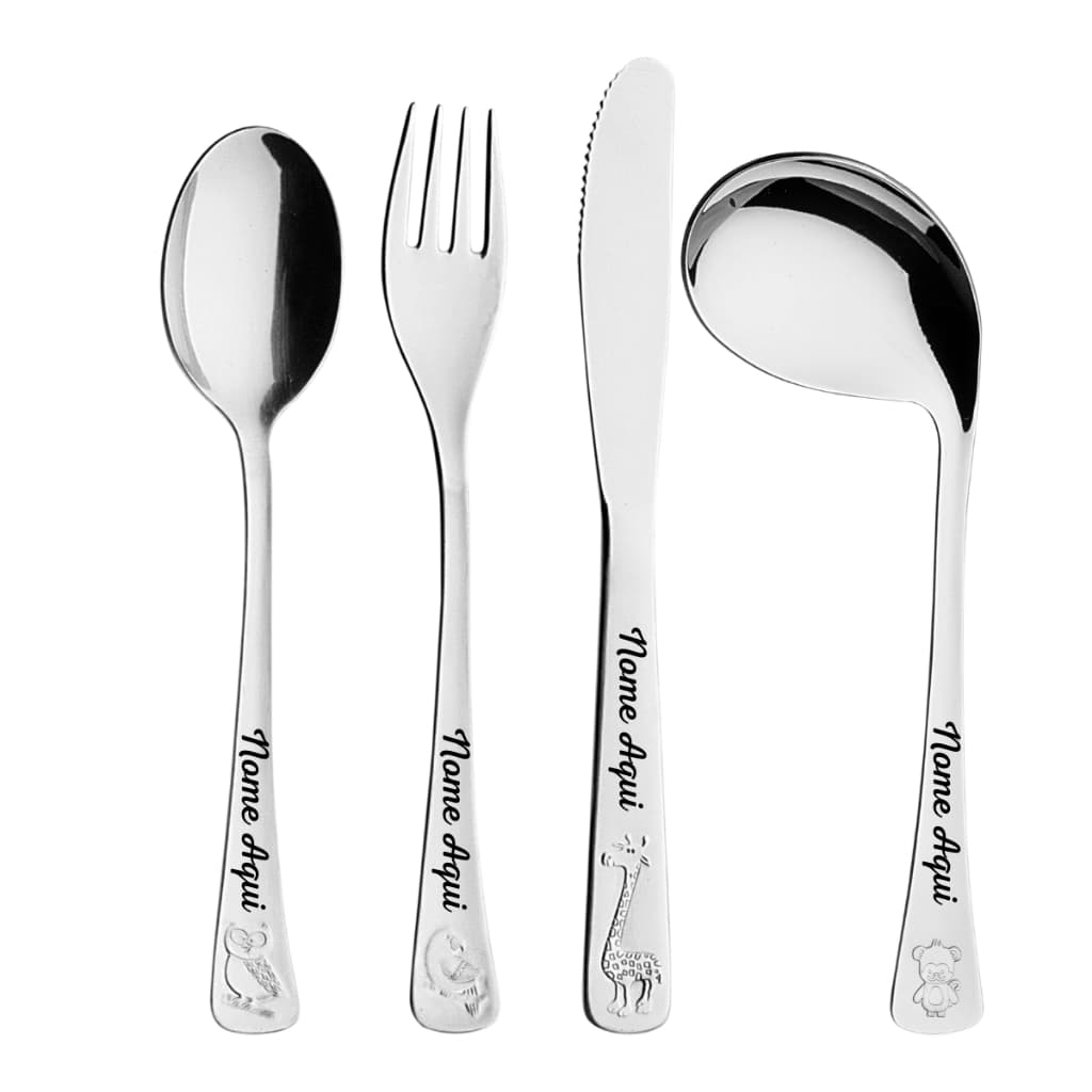 Jogo Talheres Infantil Tramontina Baby Aço Inox 4pc Com Nome Gravado Laser