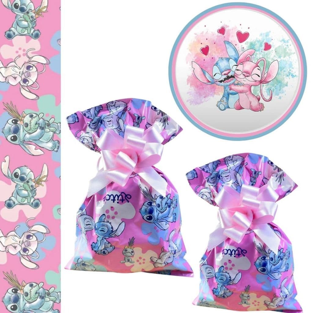 40 SACOLINHA STITCH & ANGEL ROSA SURPRESA  20x29 CROMUS