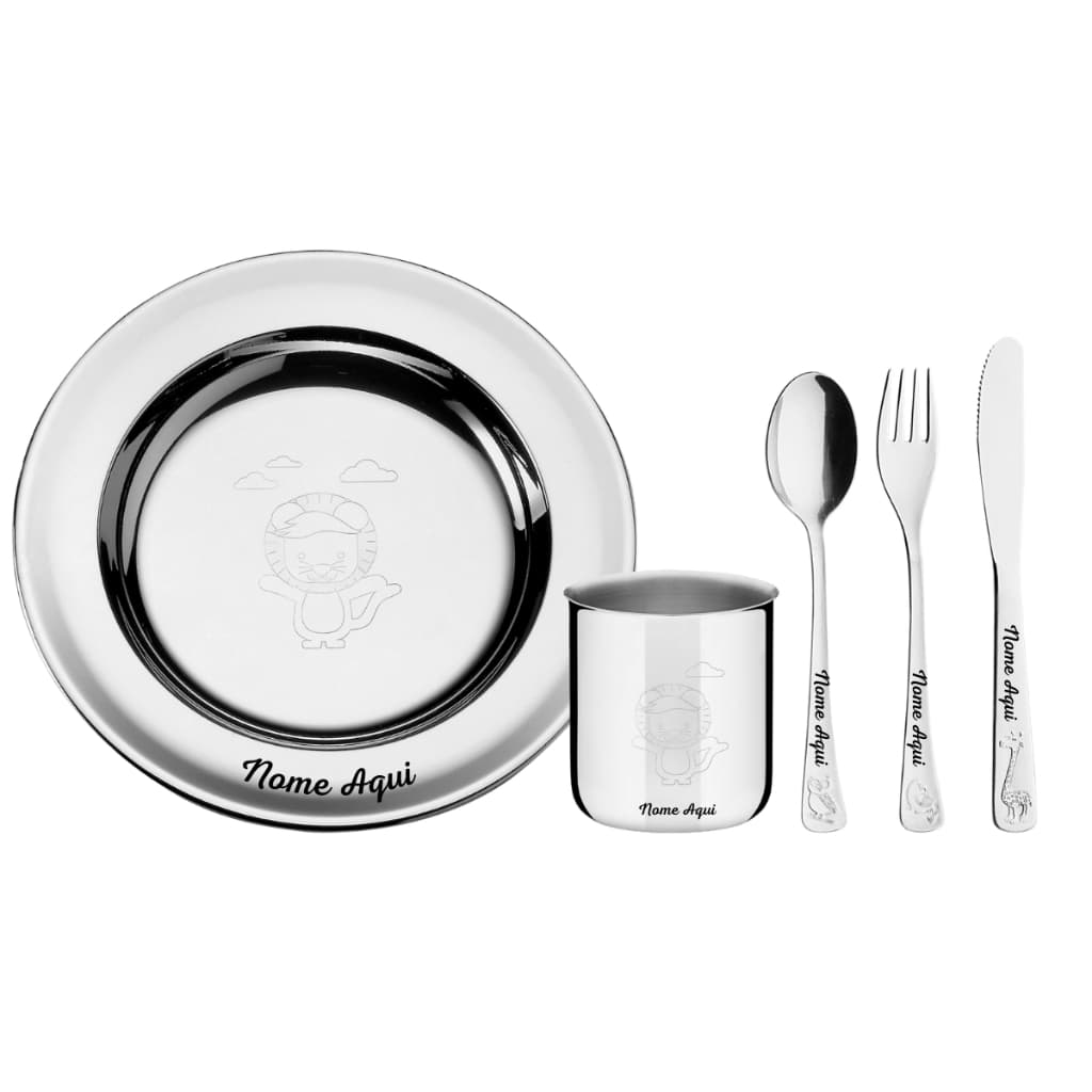 Conjunto Talher Infantil 5pcs Bebê Inox Tramontina Com Nome