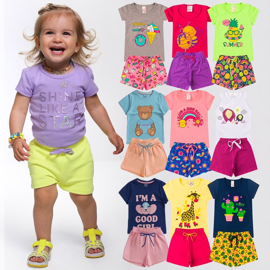 Kit 4 ou 10 Peças Roupa Infantil Menina  Verão Feminino Conjunto Criança Envio Rápido