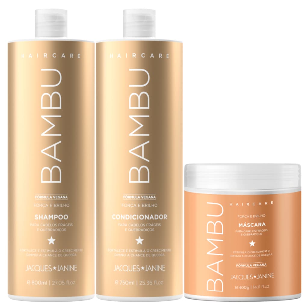 Kit Jacques Janine Hair Care Bambu Shampoo 800ml Condicionador 750ml Máscara Fortalecimento 400g