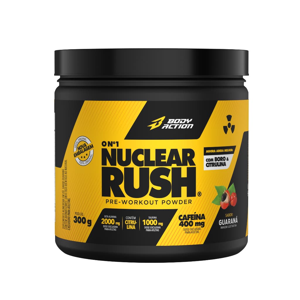 Bodyaction Nuclear Rush Pre-Workout Powder - Pré Treino Nova Fórmula com Boro e Citrulina