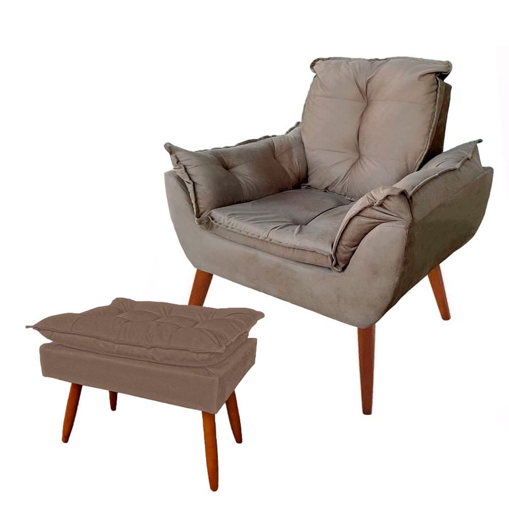 Poltrona Confortável + Puff Pufe Opalla Decoração Suede Premium Cores
