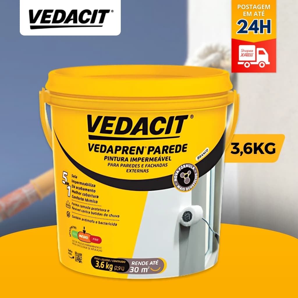 Vedapren Parede Pintura Impermeavel Paredes E Fachadas Branca | Branco - borracha vedacitlíquida