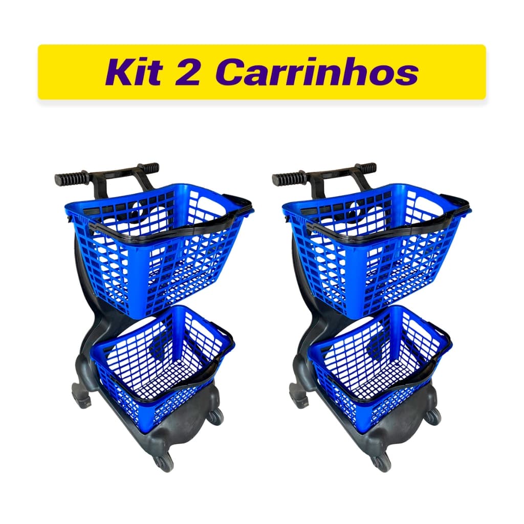 2 Carrinhos Plástico Ecoflex Compras Duplo 25 Litros Resistente Reforçado Loja Mercado Pvc Mercearia