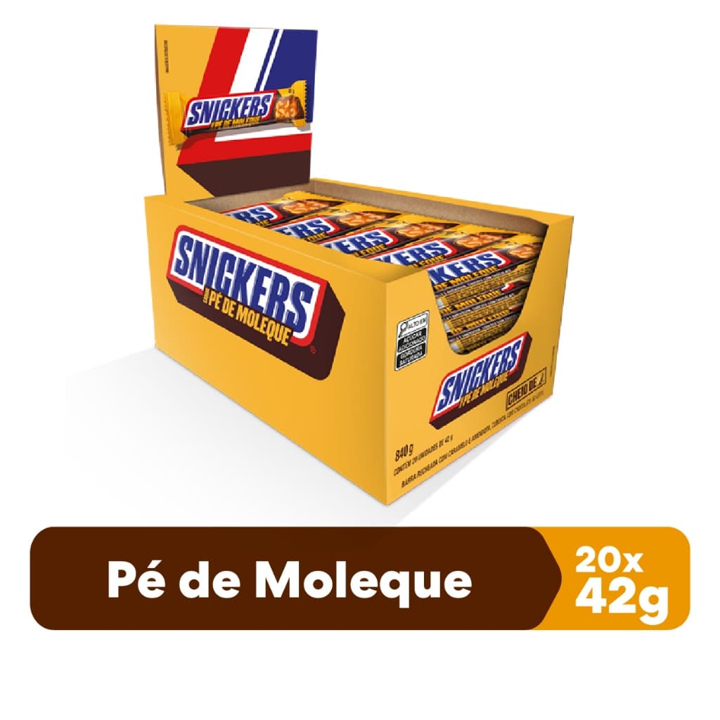 Chocolate Snickers Pé De Moleque 20 Unidades de 42g