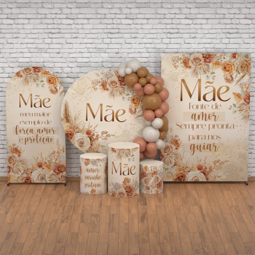 Decoração Dia das Mães: Capa de Cilindro e Painel Decorativo Dia das Mães Veste Fácil Sublimada