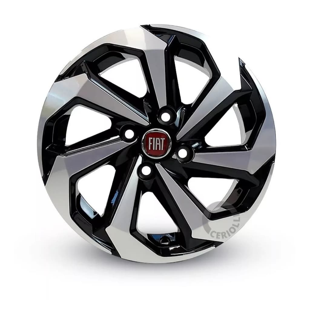Kit 4 Rodas Tarantula Aro 14 4x98 Emblemas Vermelho Fiat Argo Siena Palio Uno Preto Diamantado K71
