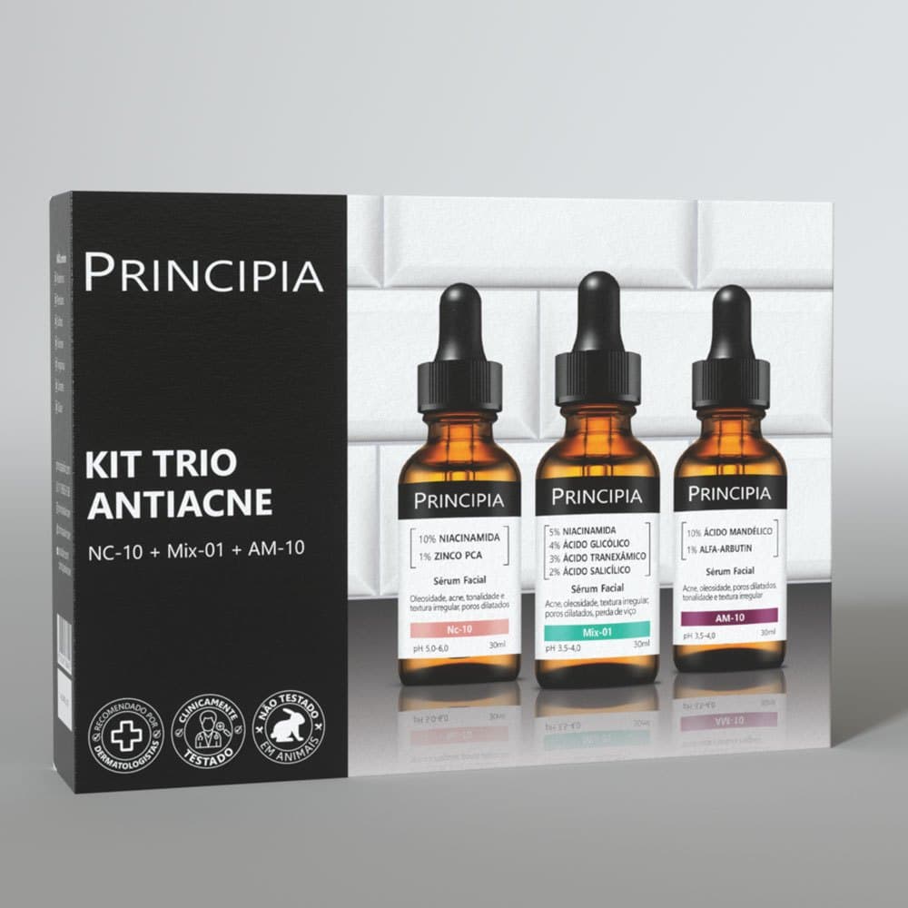 Principia Kit Trio Antiacne c/ Sérum Niacinamida Nc-10 + Sérum Mix-01 + Sérum Mandélico Am-10