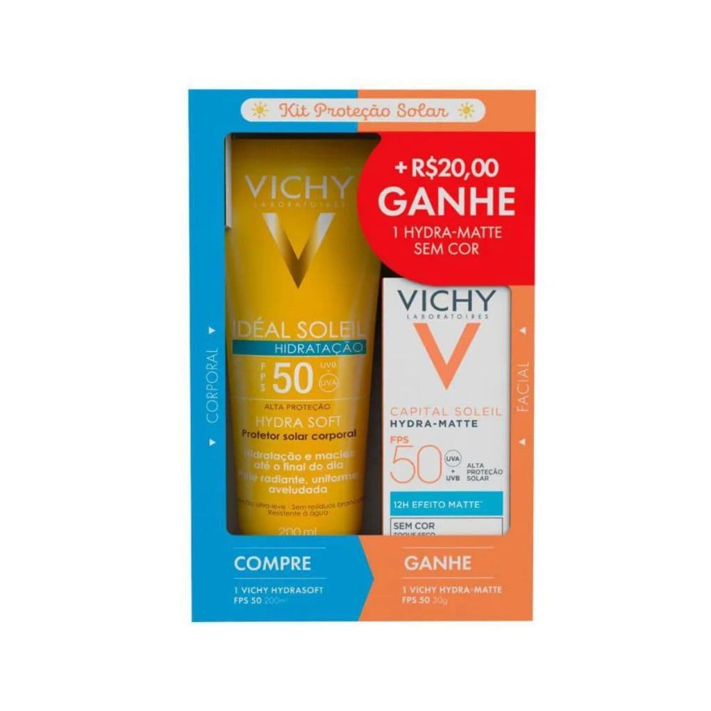 Kit Vichy Protetor Solar FPS50 Idéal Soleil Hydra Soft 200ml + Capital Soleil Hydra-Matte FPS50 30g
