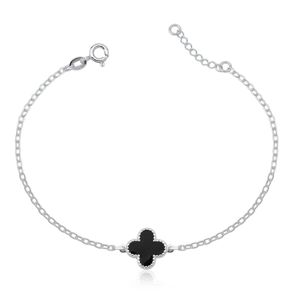 Pulseira Feminina de Prata 925 Elo Cadeado e Trevo