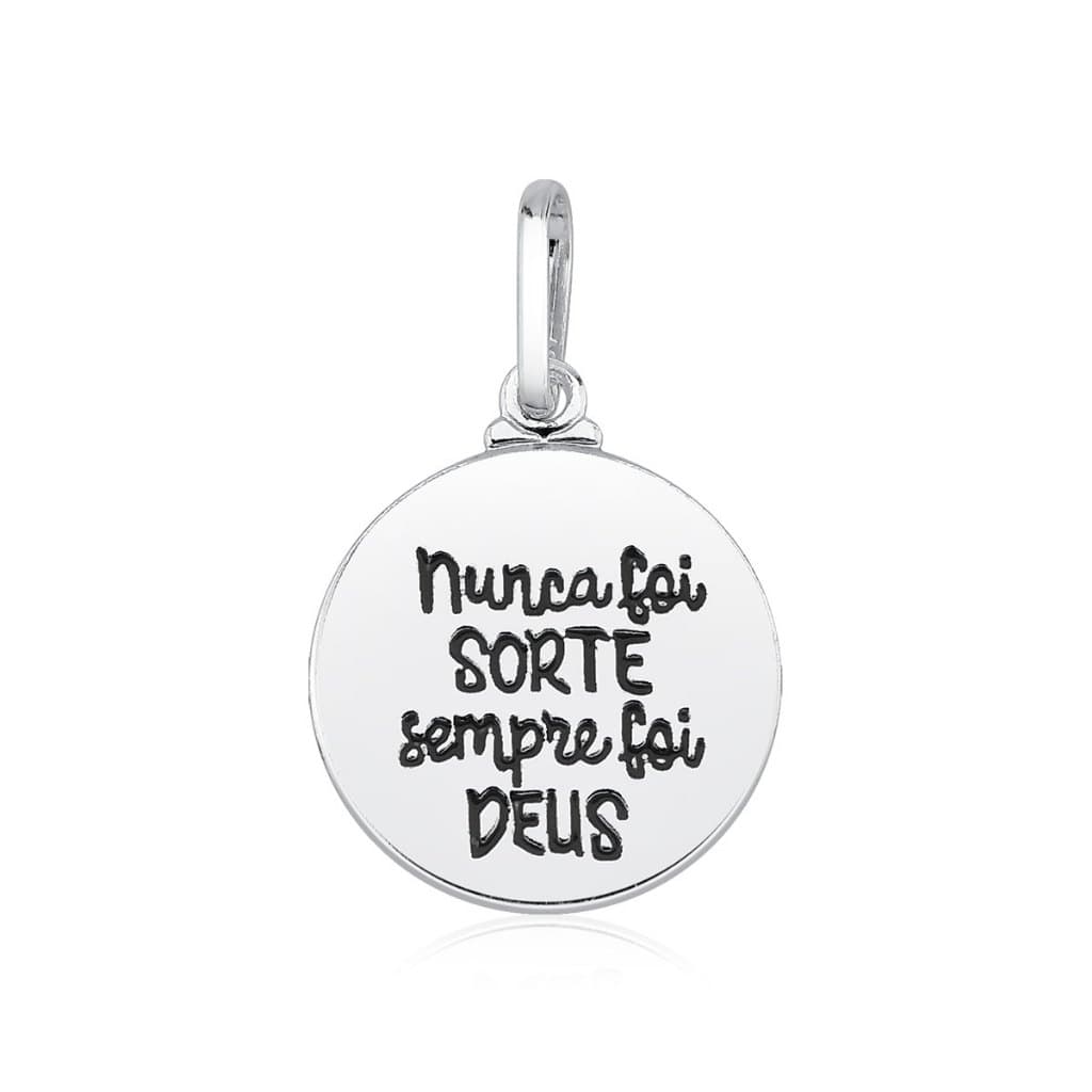 Pingente de Prata 925 Nunca Foi Sorte Sempre foi Deus