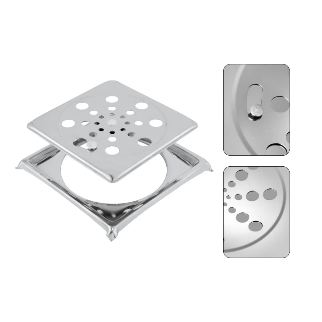 Ralo Grelha Tampa Inox 10x10CM P Banheiro Lavabo Área Externa Quadrado com Caixilho-Com Fechamento