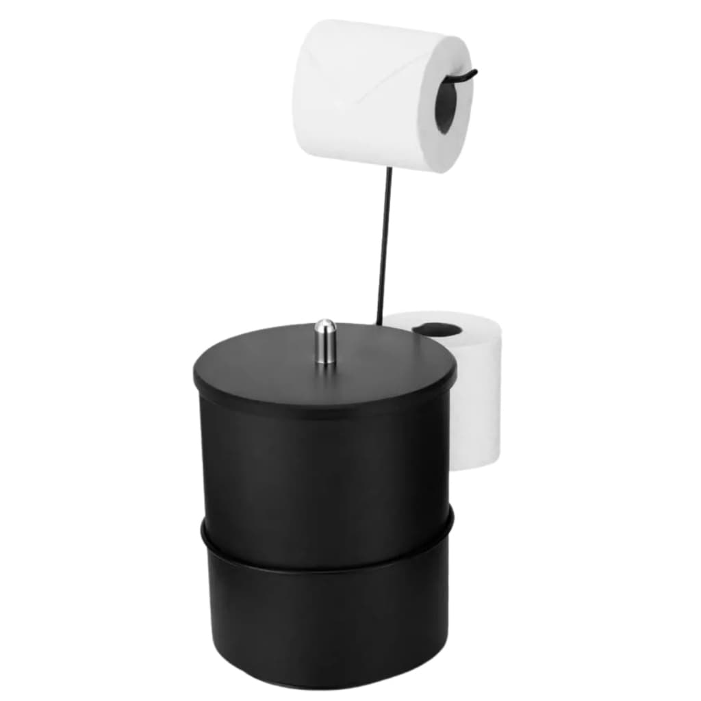 Suporte De Chão Para Papel Higiênico Com Lixeira Embutida Preta Arthi