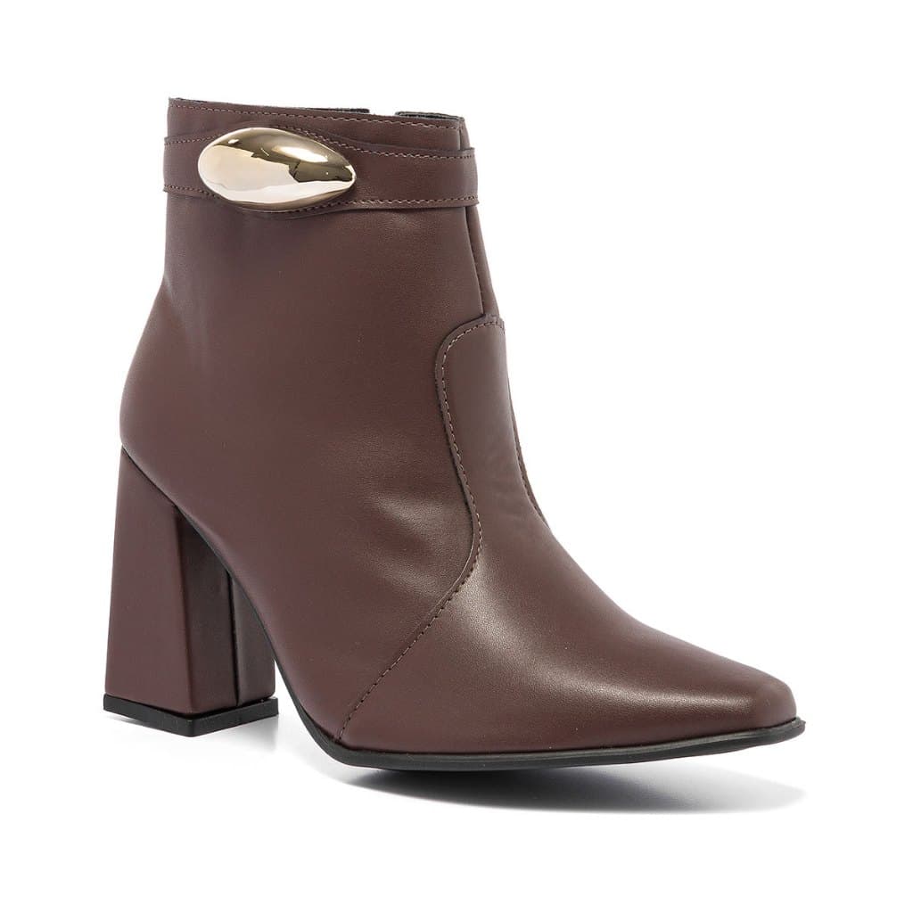 Bota Feminino Cano Curto Lesma Metalizada Salto Bloco Casual Conforto Versátil Confortável Leve