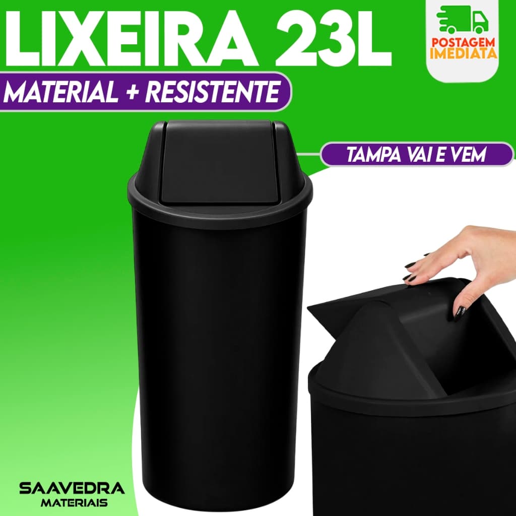 Lixeira 23 Litros Tampa Vai e Vem Reforçada para Cozinha, Área de Serviço e Escritório
