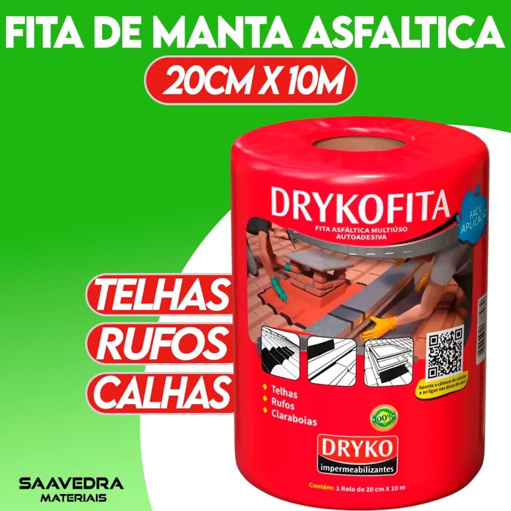 Manta Asfaltica em Fita  de Aluminio 20cmx10m Drykofita