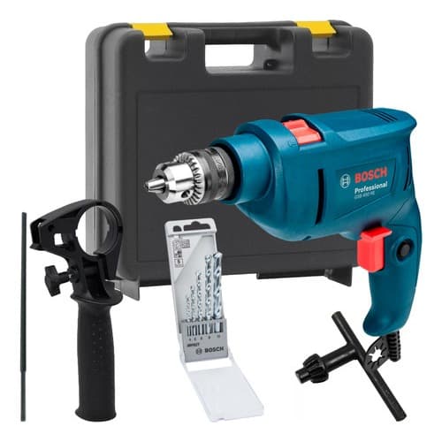 Furadeira Impacto Parafusadeira Bosch GSB 450 RE 220v + Kit 5 Brocas + Empunhadeira + Maleta
