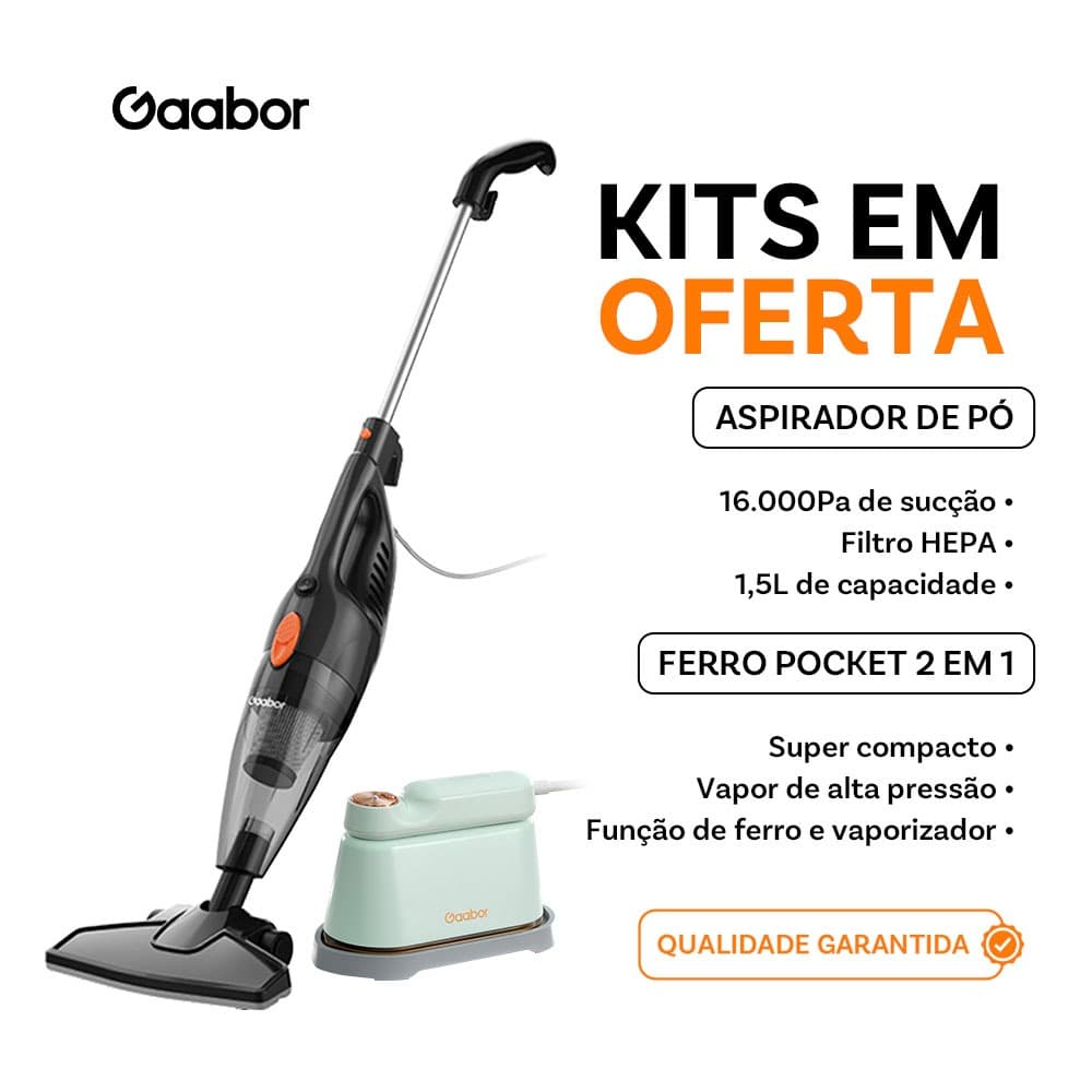 [Venda em combo] Gaabor Aspirador de pó portátil GVCW-M15A + Ferro de passar a vapor portátil HM-M01A 2 em 1 top clean