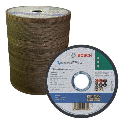 100 Discos Corte Metal Bosch 115x1,0mm P/ Esmerilhadeira