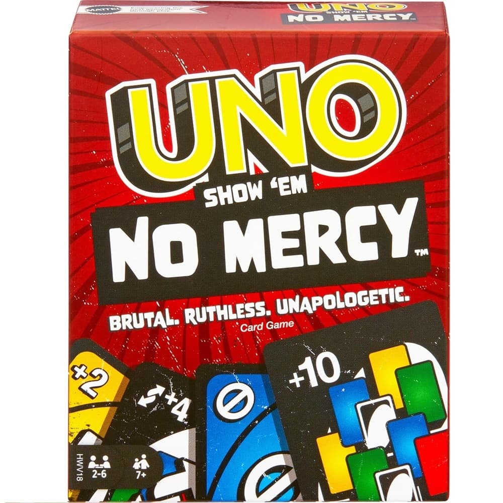 UNO No Mercy Mattel Jogo de Cartas - Jogo de Tabuleiro para Família Original com 168 Cartas