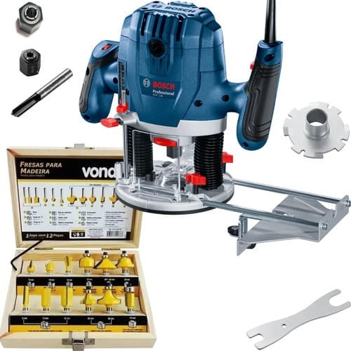 Tupia Coluna Bosch GOF 130 110v + Kit Fresas 12 Peças
