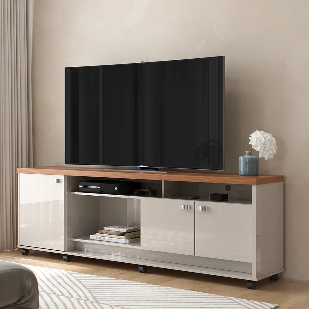 Rack Copa do Mundo Rodízios para TV 70" Dallas 1,83m Lukaliam Móveis 3 Portas -  Design Sofisticado