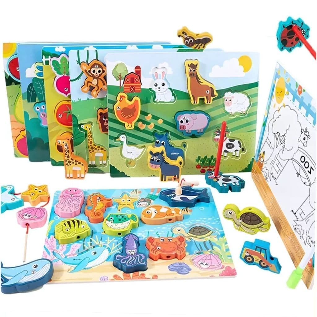 Pescaria Encaixe Divertido 3x1 Alinhavo Quadro Branco MDF Montessori Brinquedo Educativo Sensorial