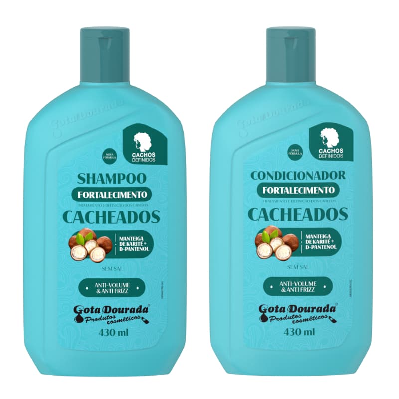 Shampoo e Condicionador Cacheados Gota Dourada - Embalagem Econômica de 430ml cada
