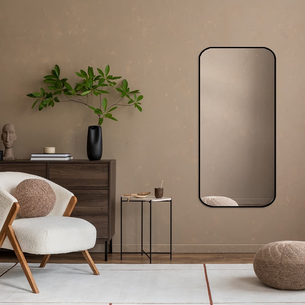 Espelho Decorativo Retangular 53x110cm com Bordas Arredondadas – Moldura Preta