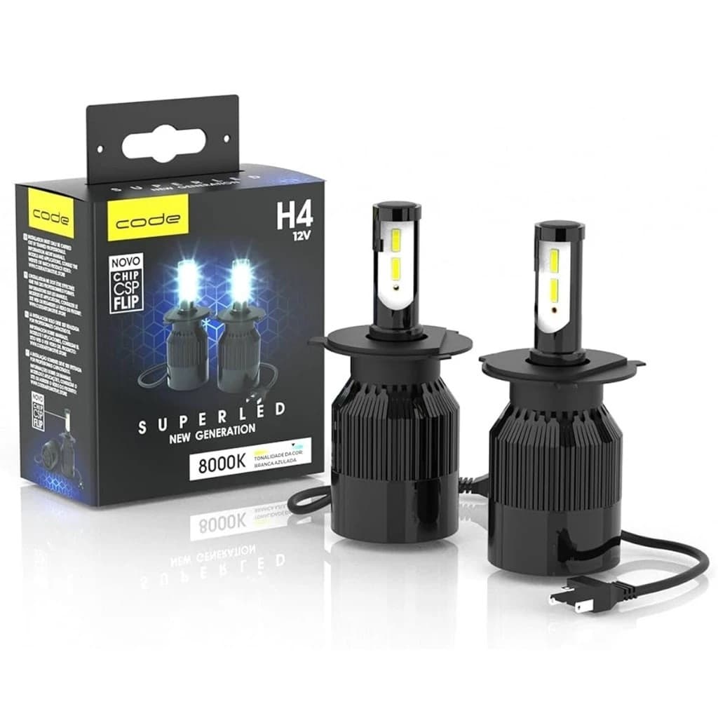 Kit Lâmpada Super Led Tech One Code 8000K H1 H3 H4 H7 H11 H16 H27 HB3 HB4 com chip CSP 48W